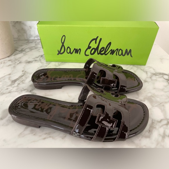 New Sam Edelman BAY Brown Patent Leather Slide Cut Out Sandals Size 7.5 - Picture 7 of 7